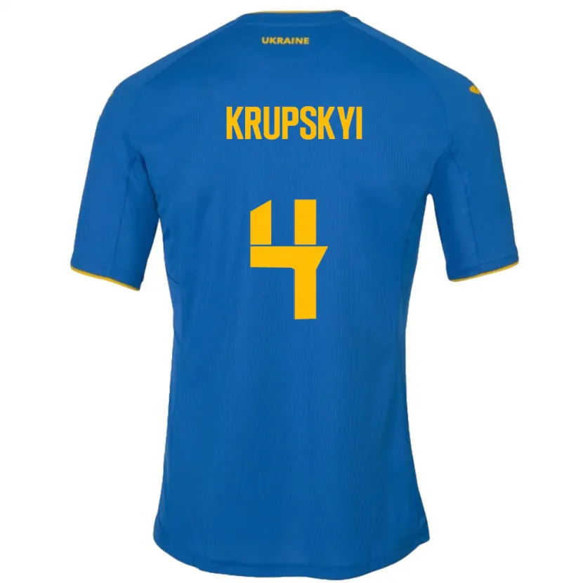 Danxen Enfant Maillot Ukraine Ilya Krupskyi #4 Bleu Tenues Extérieur 24-26 T-Shirt