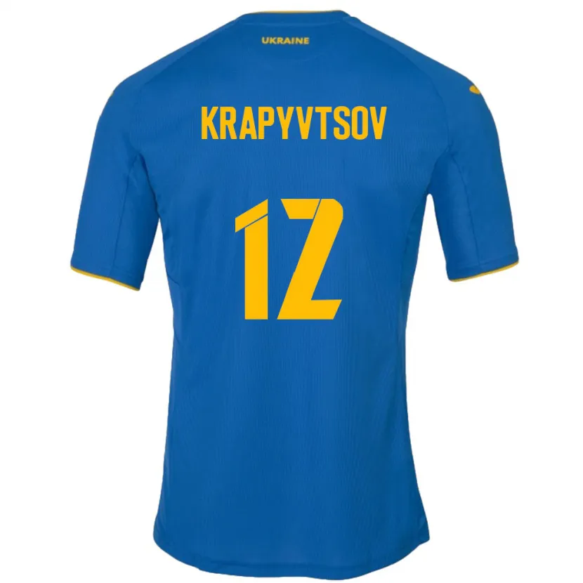 Danxen Enfant Maillot Ukraine Vladyslav Krapyvtsov #12 Bleu Tenues Extérieur 24-26 T-Shirt