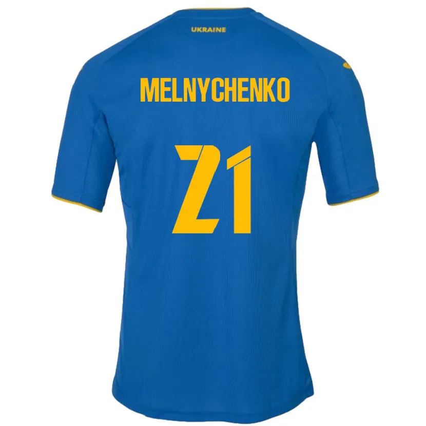Danxen Enfant Maillot Ukraine Maksym Melnychenko #21 Bleu Tenues Extérieur 24-26 T-Shirt