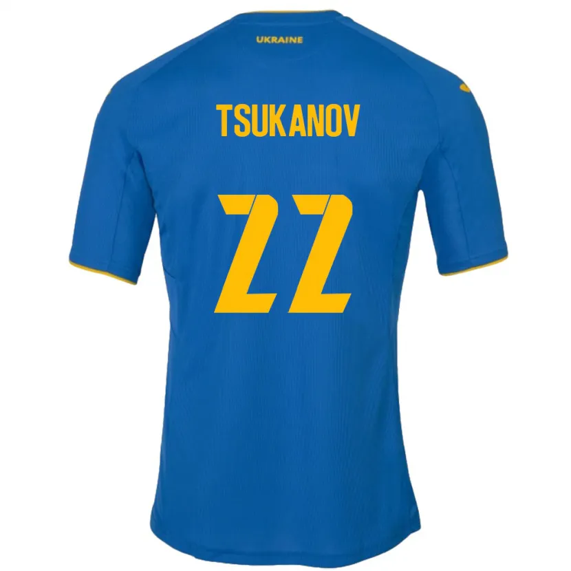 Danxen Enfant Maillot Ukraine Viktor Tsukanov #22 Bleu Tenues Extérieur 24-26 T-Shirt