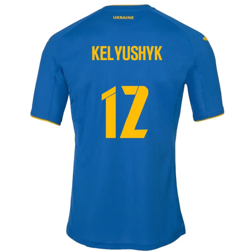 Danxen Enfant Maillot Ukraine Darya Kelyushyk #12 Bleu Tenues Extérieur 24-26 T-Shirt