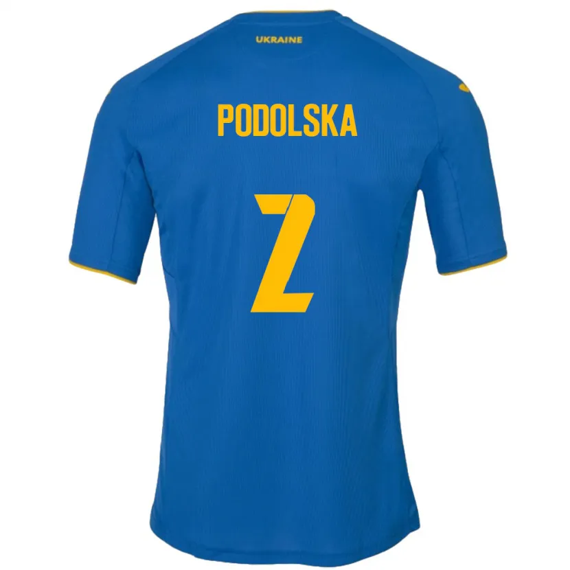 Danxen Enfant Maillot Ukraine Iryna Podolska #2 Bleu Tenues Extérieur 24-26 T-Shirt