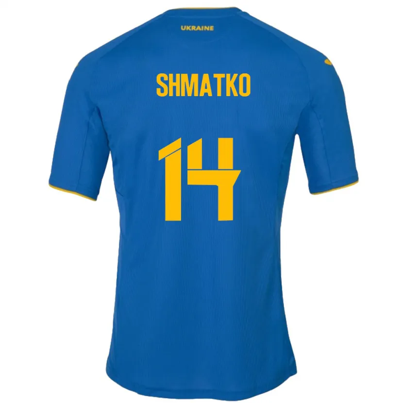 Danxen Enfant Maillot Ukraine Lyubov Shmatko #14 Bleu Tenues Extérieur 24-26 T-Shirt