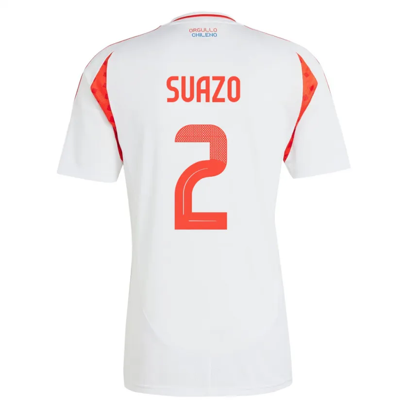 Danxen Enfant Maillot Chili Gabriel Suazo #2 Blanc Tenues Extérieur 24-26 T-Shirt