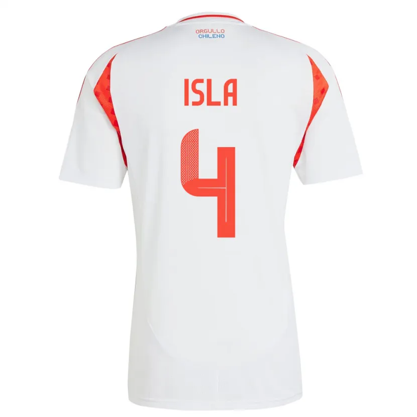 Danxen Enfant Maillot Chili Mauricio Isla #4 Blanc Tenues Extérieur 24-26 T-Shirt