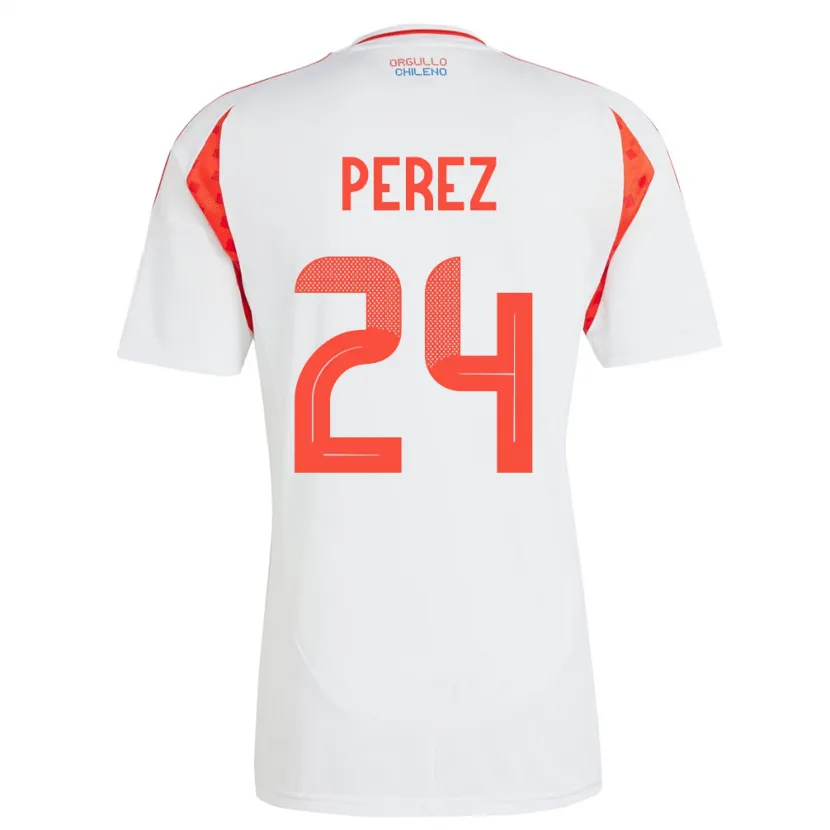 Danxen Enfant Maillot Chili César Pérez #24 Blanc Tenues Extérieur 24-26 T-Shirt