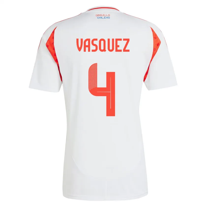 Danxen Enfant Maillot Chili Matías Vásquez #4 Blanc Tenues Extérieur 24-26 T-Shirt