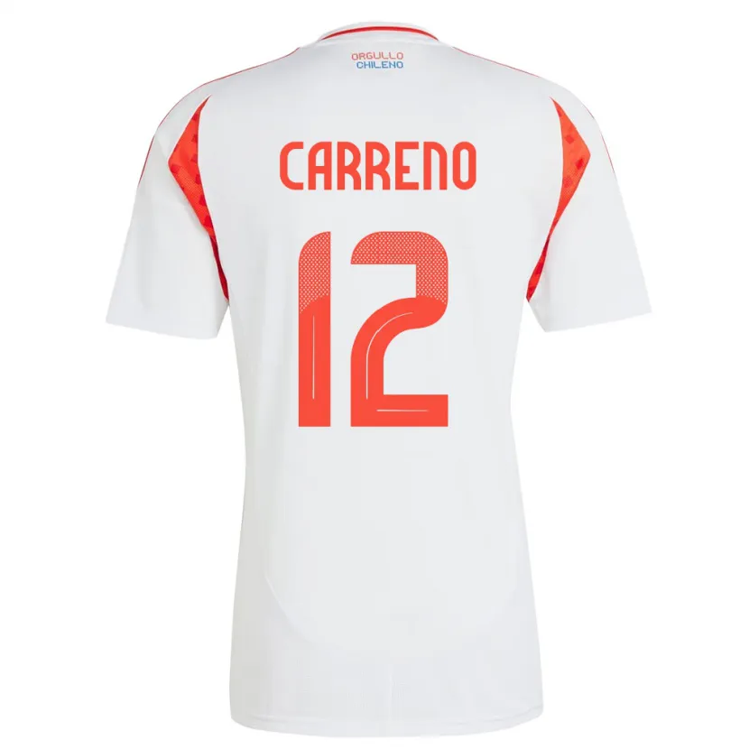 Danxen Enfant Maillot Chili Diego Carreño #12 Blanc Tenues Extérieur 24-26 T-Shirt