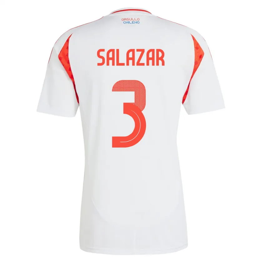 Danxen Enfant Maillot Chili Yahir Salazar #3 Blanc Tenues Extérieur 24-26 T-Shirt