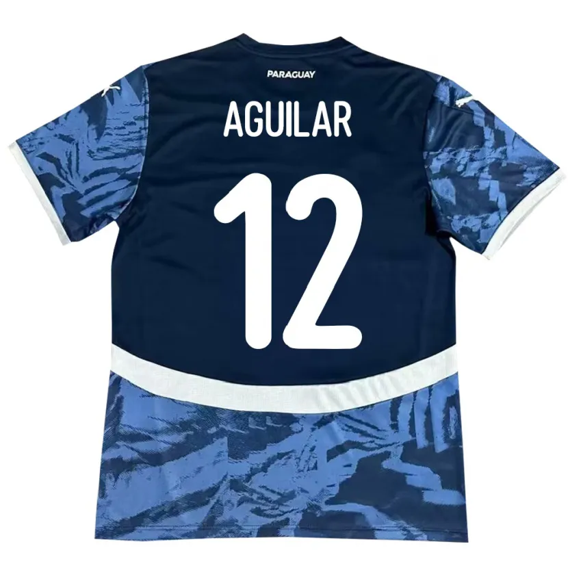 Danxen Enfant Maillot Paraguay Alfredo Aguilar #12 Bleu Tenues Extérieur 24-26 T-Shirt