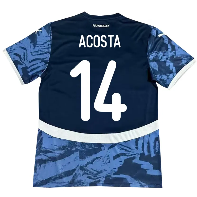 Danxen Enfant Maillot Paraguay Emilio Acosta #14 Bleu Tenues Extérieur 24-26 T-Shirt