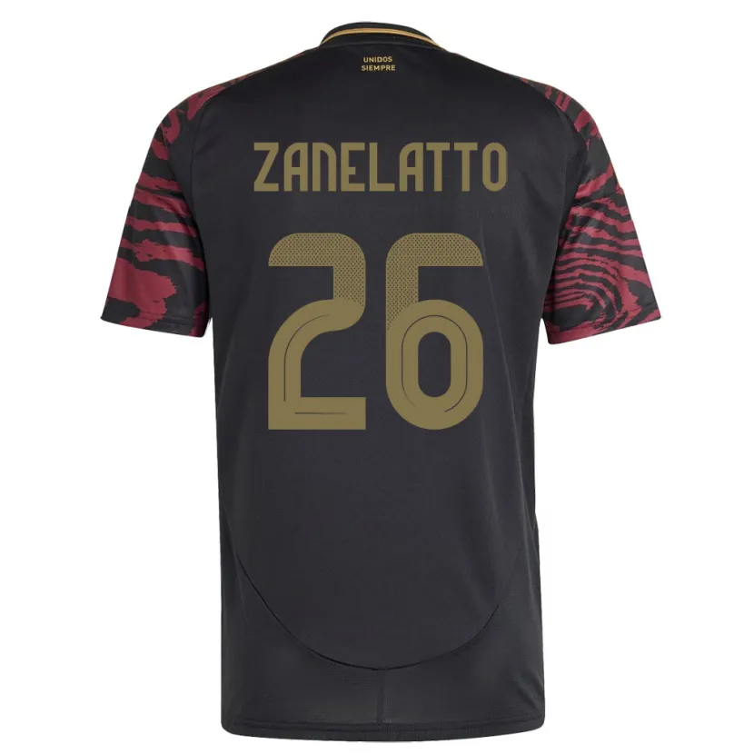 Danxen Enfant Maillot Pérou Franco Zanelatto #26 Noir Tenues Extérieur 24-26 T-Shirt