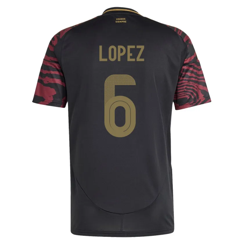 Danxen Enfant Maillot Pérou Marcos López #6 Noir Tenues Extérieur 24-26 T-Shirt