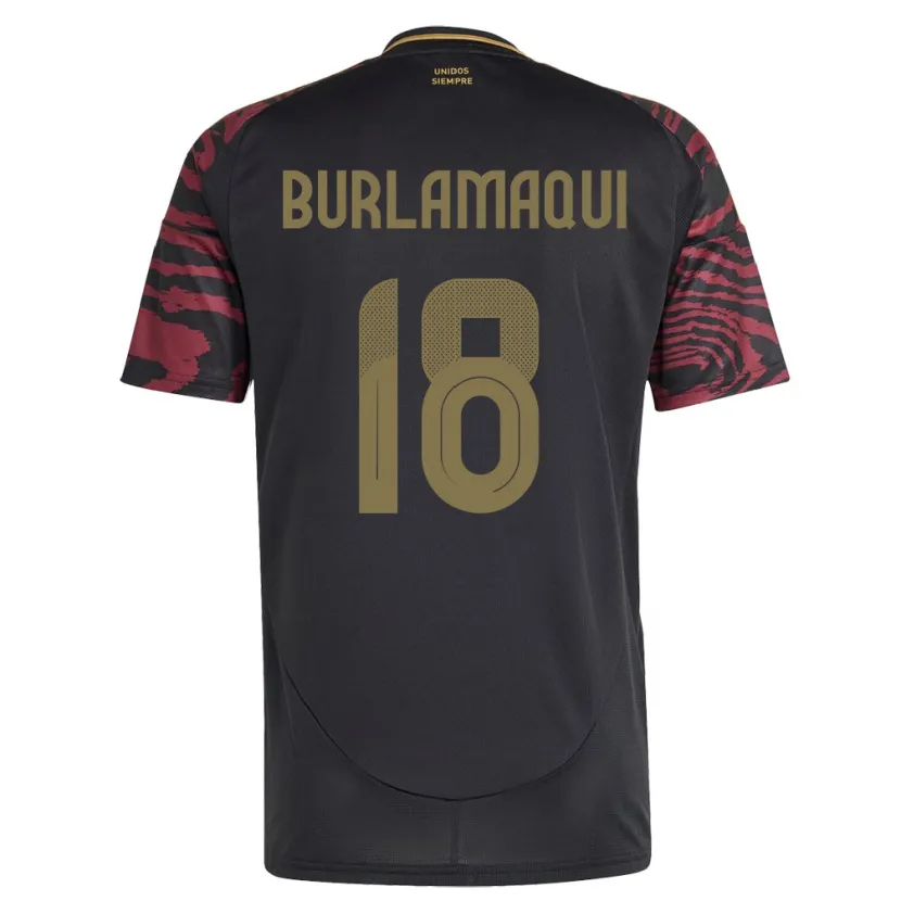 Danxen Enfant Maillot Pérou Alessandro Burlamaqui #18 Noir Tenues Extérieur 24-26 T-Shirt