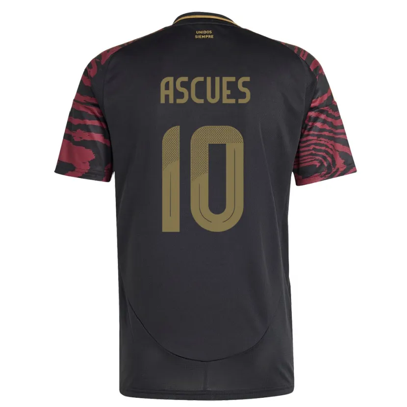 Danxen Enfant Maillot Pérou Adrián Ascues #10 Noir Tenues Extérieur 24-26 T-Shirt
