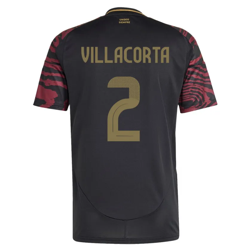 Danxen Enfant Maillot Pérou Anderson Villacorta #2 Noir Tenues Extérieur 24-26 T-Shirt