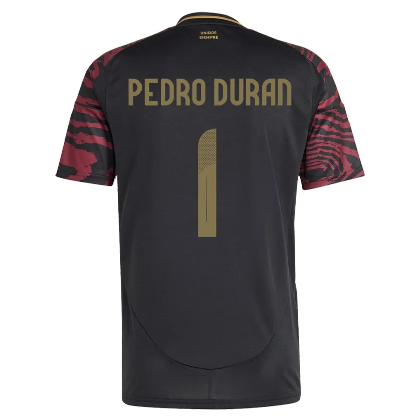 Danxen Enfant Maillot Pérou Juan Pedro Durán #1 Noir Tenues Extérieur 24-26 T-Shirt