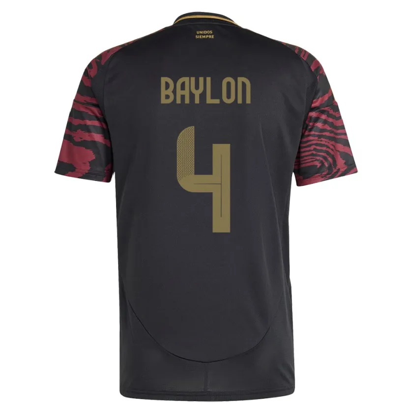 Danxen Enfant Maillot Pérou Luis Baylón #4 Noir Tenues Extérieur 24-26 T-Shirt