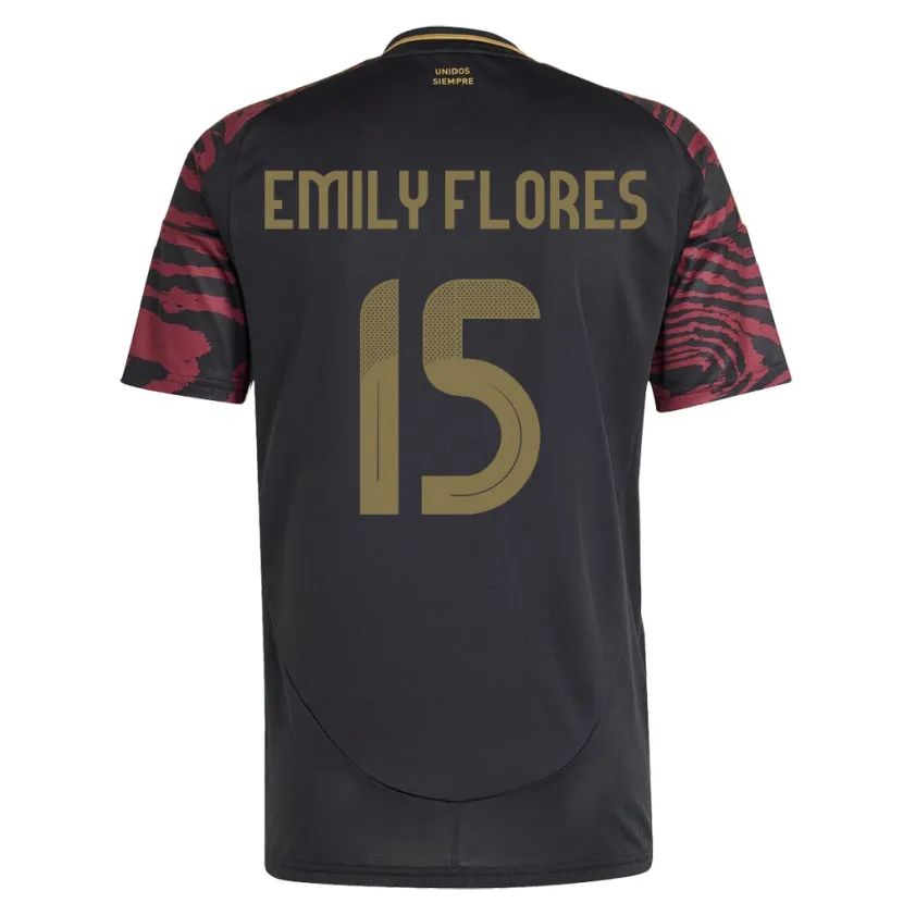 Danxen Enfant Maillot Pérou Emily Flores #15 Noir Tenues Extérieur 24-26 T-Shirt