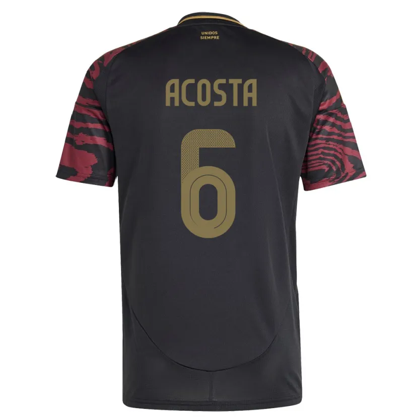 Danxen Enfant Maillot Pérou Ruby Acosta #6 Noir Tenues Extérieur 24-26 T-Shirt