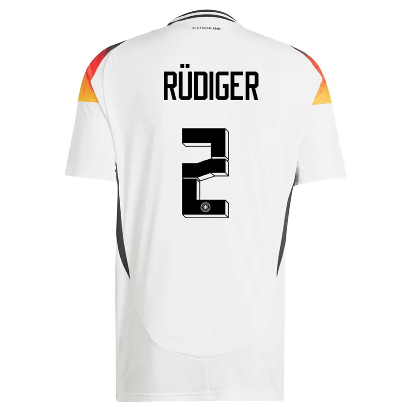 Danxen Homme Maillot Allemagne Antonio Rudiger #2 Blanc Tenues Domicile 24-26 T-Shirt