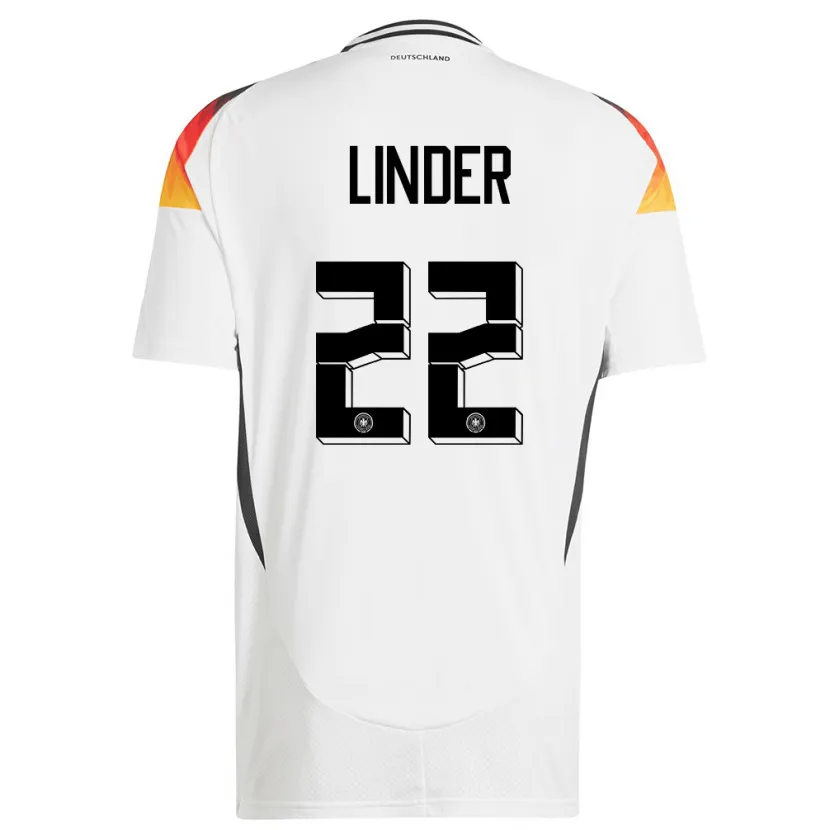 Danxen Homme Maillot Allemagne Sarai Linder #22 Blanc Tenues Domicile 24-26 T-Shirt