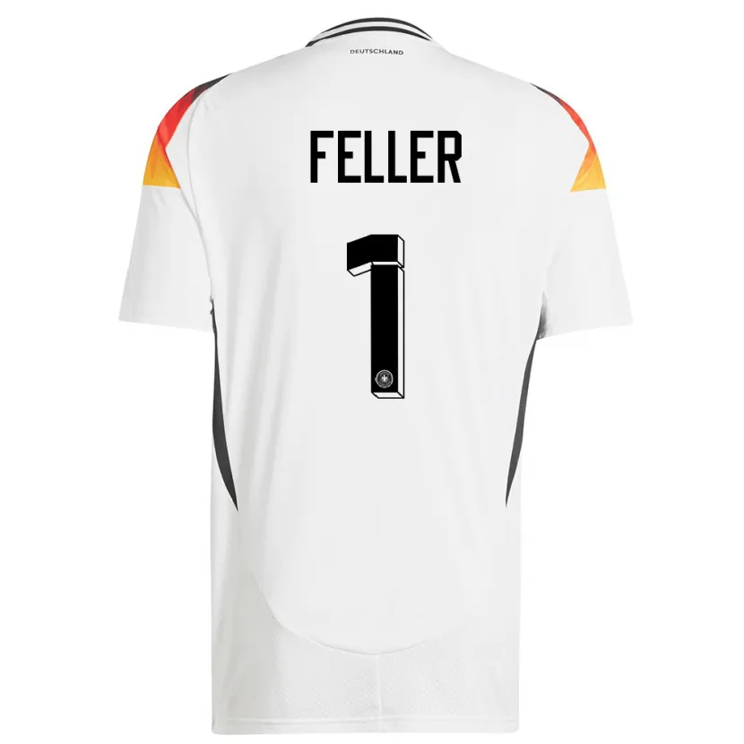 Danxen Homme Maillot Allemagne Frank Feller #1 Blanc Tenues Domicile 24-26 T-Shirt