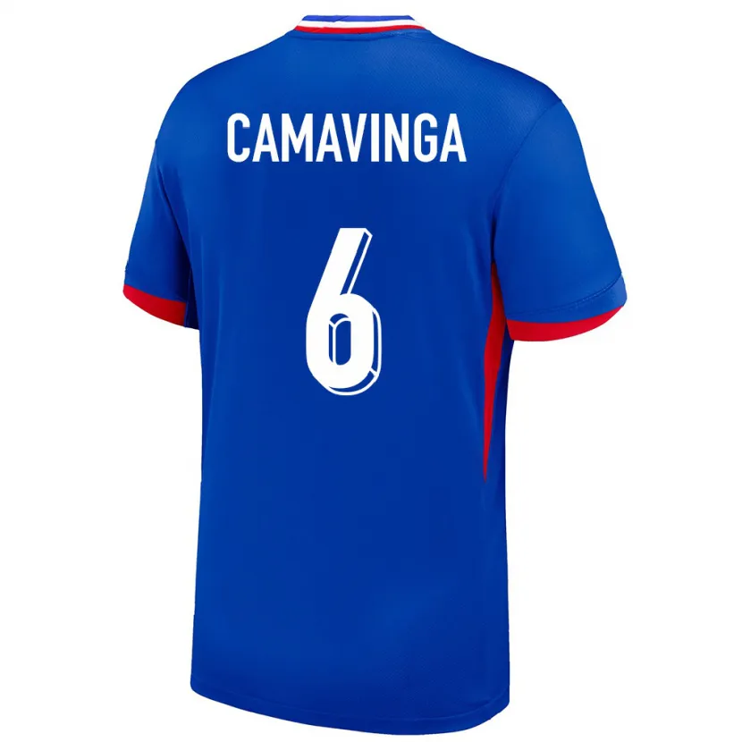 Danxen Homme Maillot France Eduardo Camavinga #6 Bleu Tenues Domicile 24-26 T-Shirt