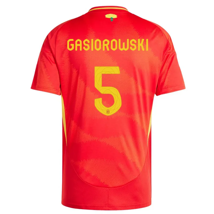 Danxen Homme Maillot Espagne Yarek Gasiorowski #5 Rouge Tenues Domicile 24-26 T-Shirt