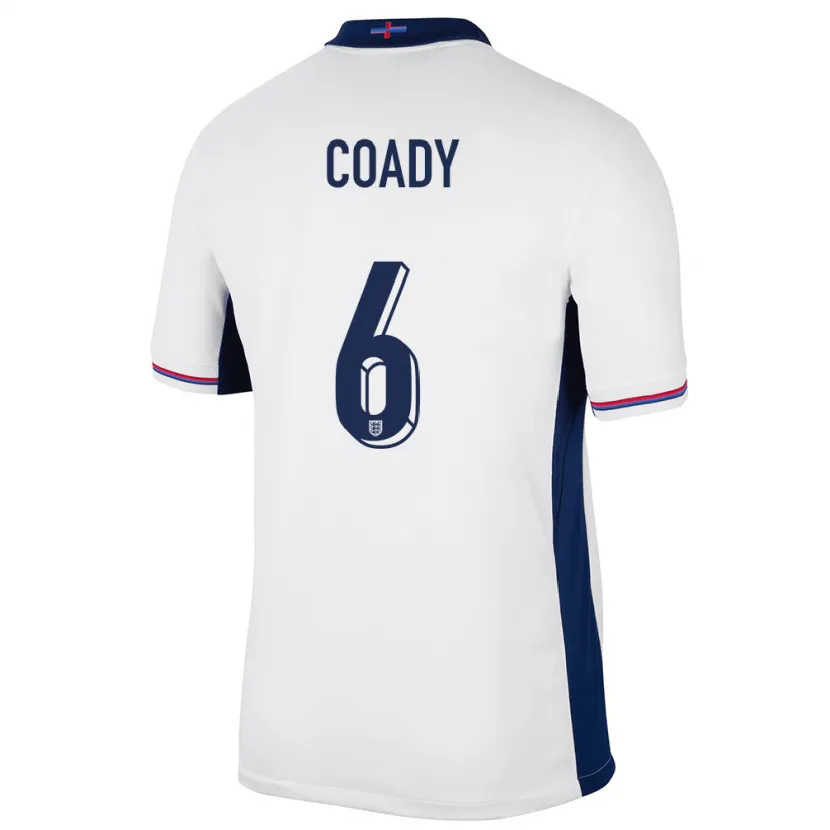 Danxen Homme Maillot Angleterre Conor Coady #6 Blanc Tenues Domicile 24-26 T-Shirt