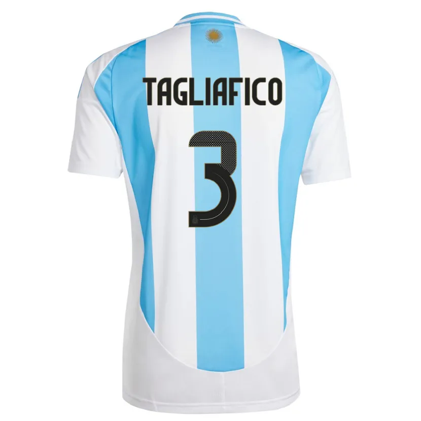 Danxen Homme Maillot Argentine Nicolas Tagliafico #3 Blanc Bleu Tenues Domicile 24-26 T-Shirt