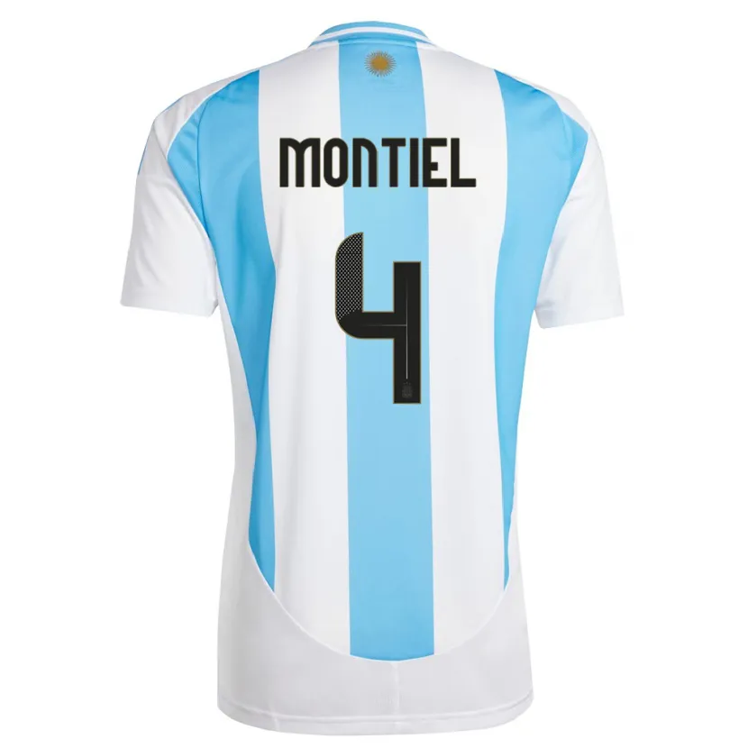 Danxen Homme Maillot Argentine Gonzalo Montiel #4 Blanc Bleu Tenues Domicile 24-26 T-Shirt