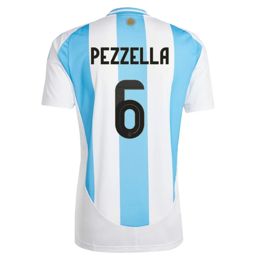 Danxen Homme Maillot Argentine German Pezzella #6 Blanc Bleu Tenues Domicile 24-26 T-Shirt