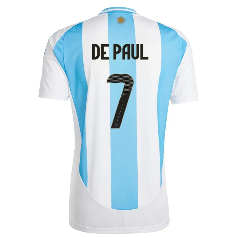 Danxen Homme Maillot Argentine Rodrigo De Paul #7 Blanc Bleu Tenues Domicile 24-26 T-Shirt
