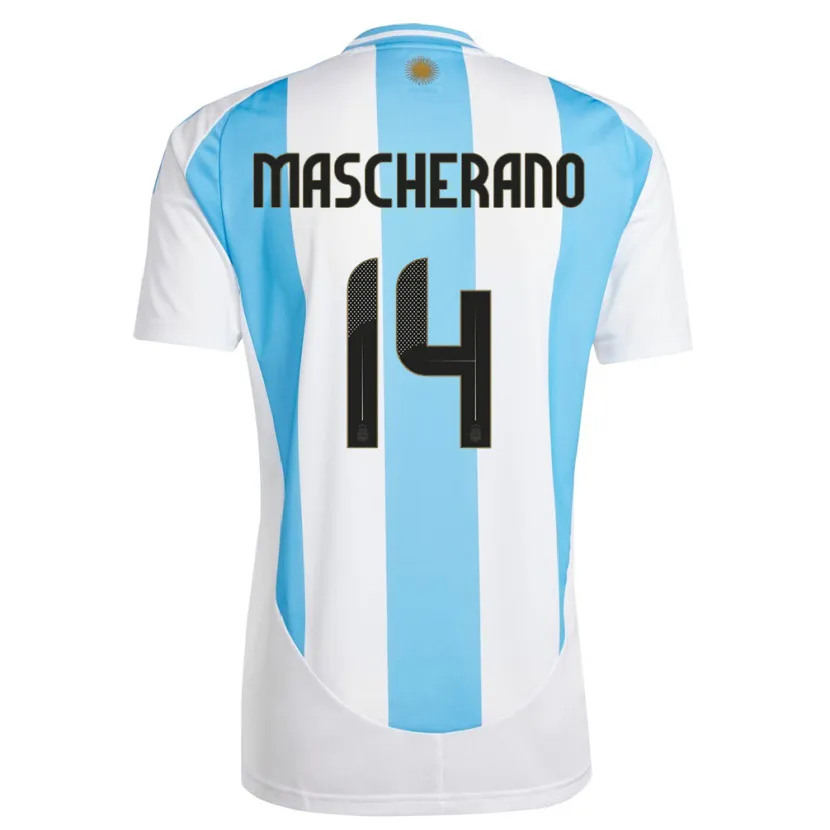 Danxen Homme Maillot Argentine Javier Mascherano #14 Blanc Bleu Tenues Domicile 24-26 T-Shirt