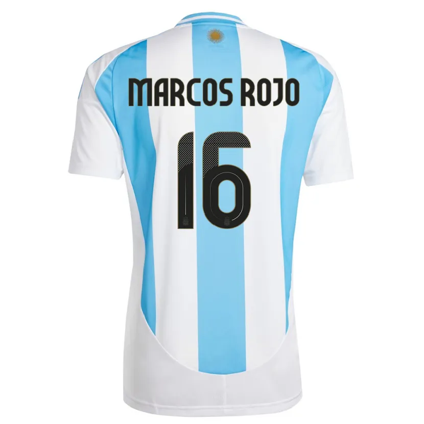 Danxen Homme Maillot Argentine Marcos Rojo #16 Blanc Bleu Tenues Domicile 24-26 T-Shirt