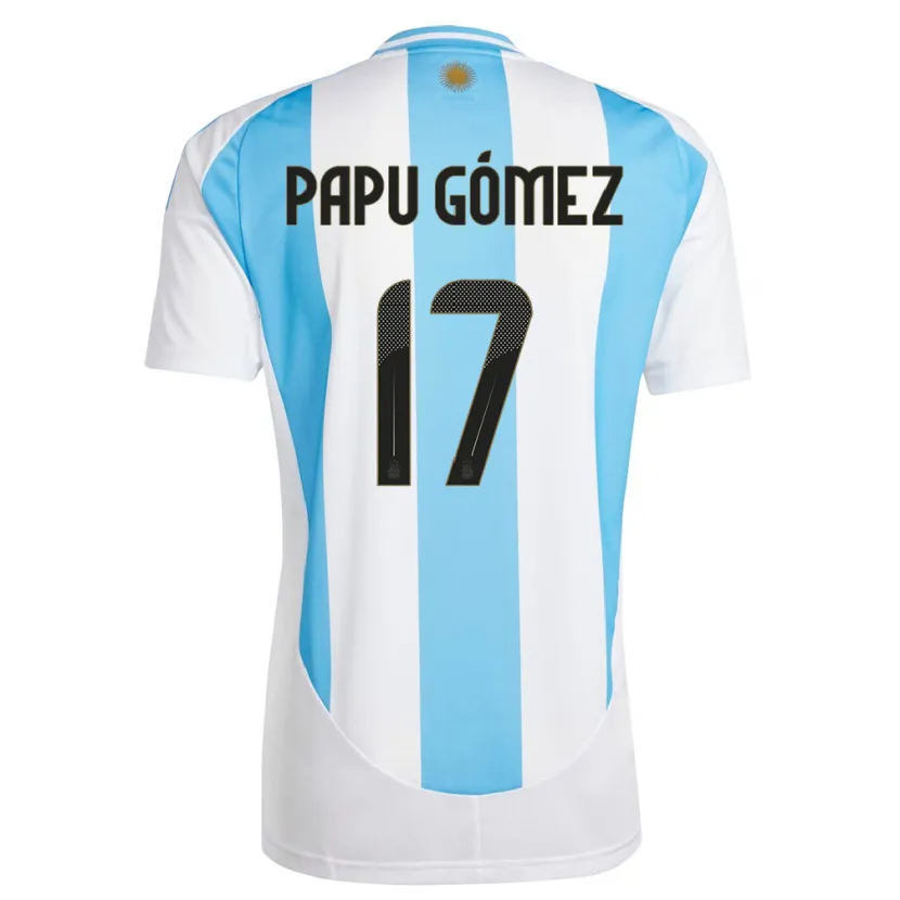 Danxen Homme Maillot Argentine Papu Gomez #17 Blanc Bleu Tenues Domicile 24-26 T-Shirt