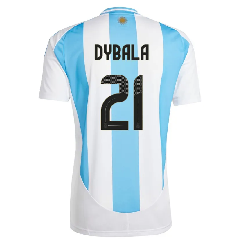 Danxen Homme Maillot Argentine Paulo Dybala #21 Blanc Bleu Tenues Domicile 24-26 T-Shirt