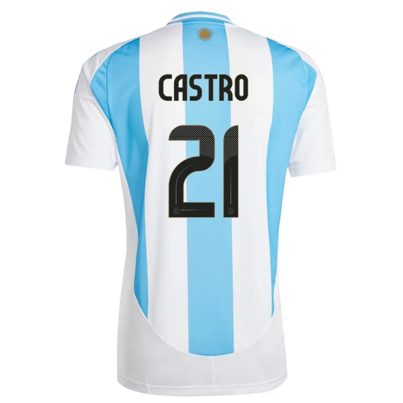 Danxen Homme Maillot Argentine Santiago Castro #21 Blanc Bleu Tenues Domicile 24-26 T-Shirt