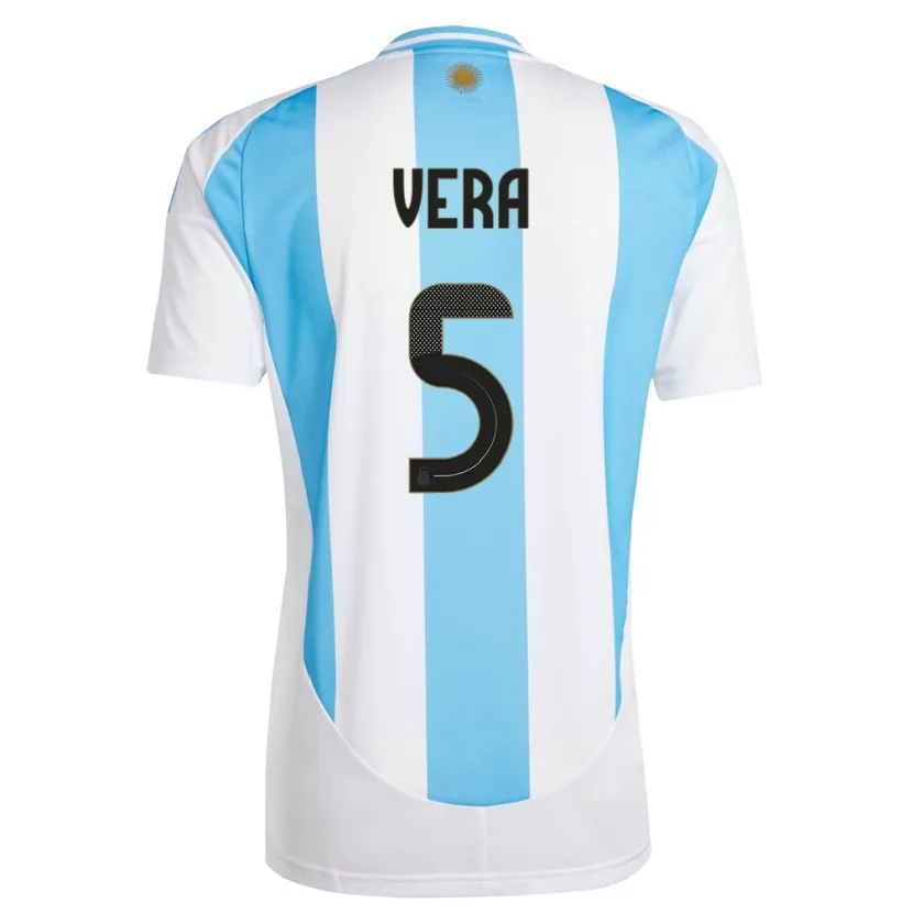 Danxen Homme Maillot Argentine Fausto Vera #5 Blanc Bleu Tenues Domicile 24-26 T-Shirt