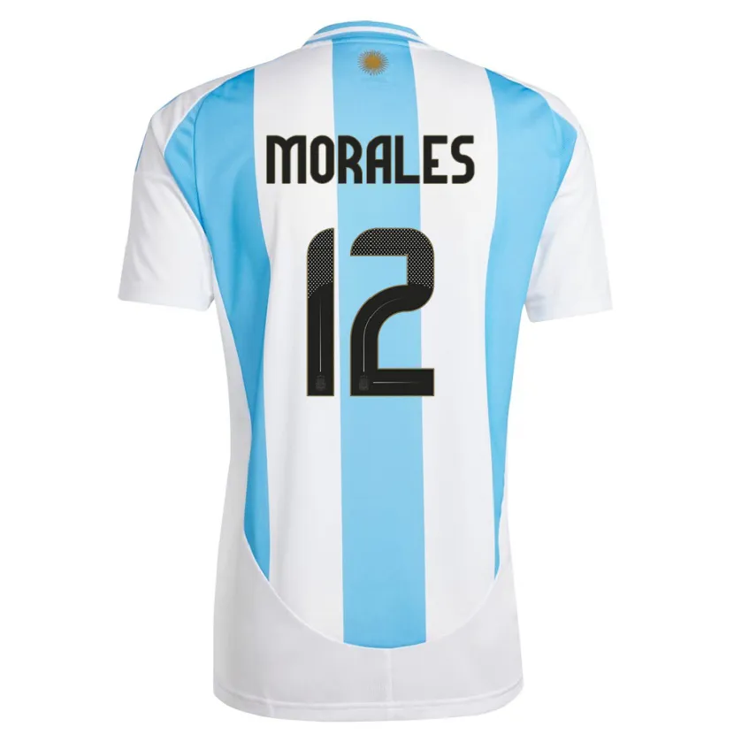 Danxen Homme Maillot Argentine Lautaro Morales #12 Blanc Bleu Tenues Domicile 24-26 T-Shirt