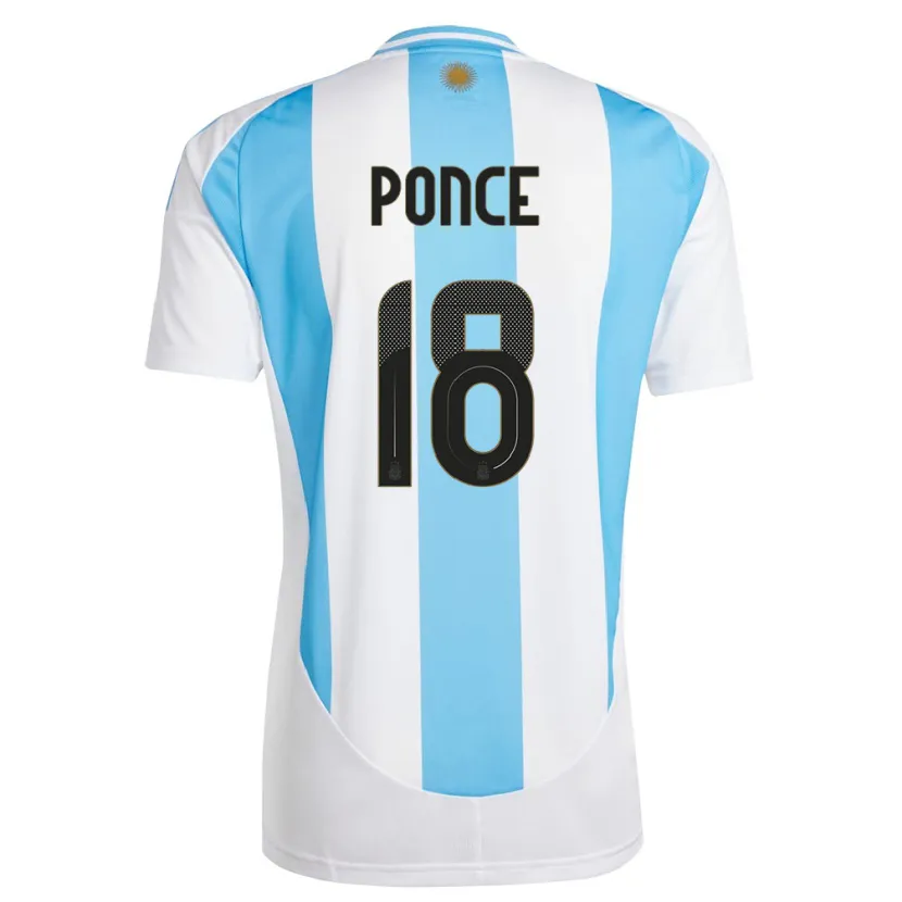 Danxen Homme Maillot Argentine Ezequiel Ponce #18 Blanc Bleu Tenues Domicile 24-26 T-Shirt