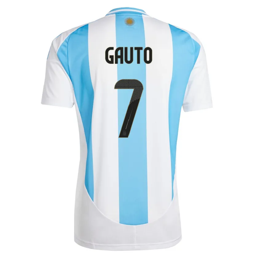 Danxen Homme Maillot Argentine Juan Gauto #7 Blanc Bleu Tenues Domicile 24-26 T-Shirt