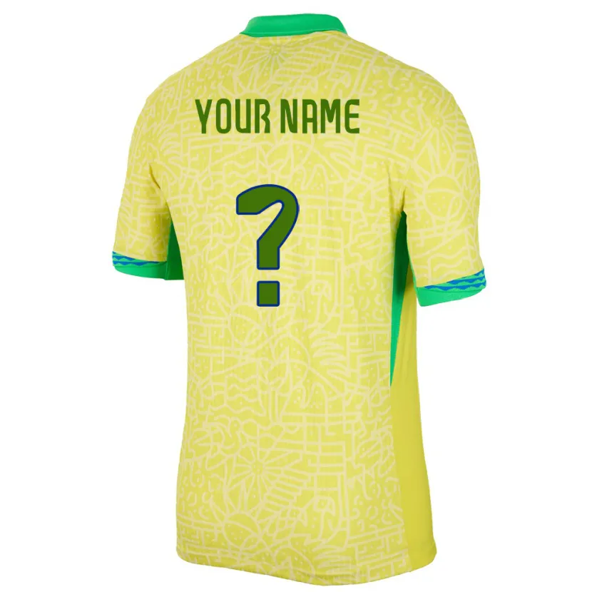 Danxen Homme Maillot Brésil Votre Nom #0 Jaune Tenues Domicile 24-26 T-Shirt