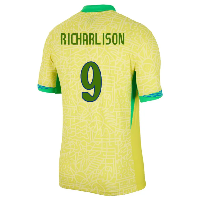 Danxen Homme Maillot Brésil Richarlison #9 Jaune Tenues Domicile 24-26 T-Shirt