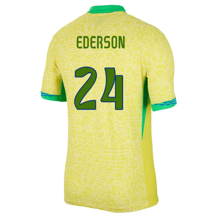 Danxen Homme Maillot Brésil Ederson #24 Jaune Tenues Domicile 24-26 T-Shirt