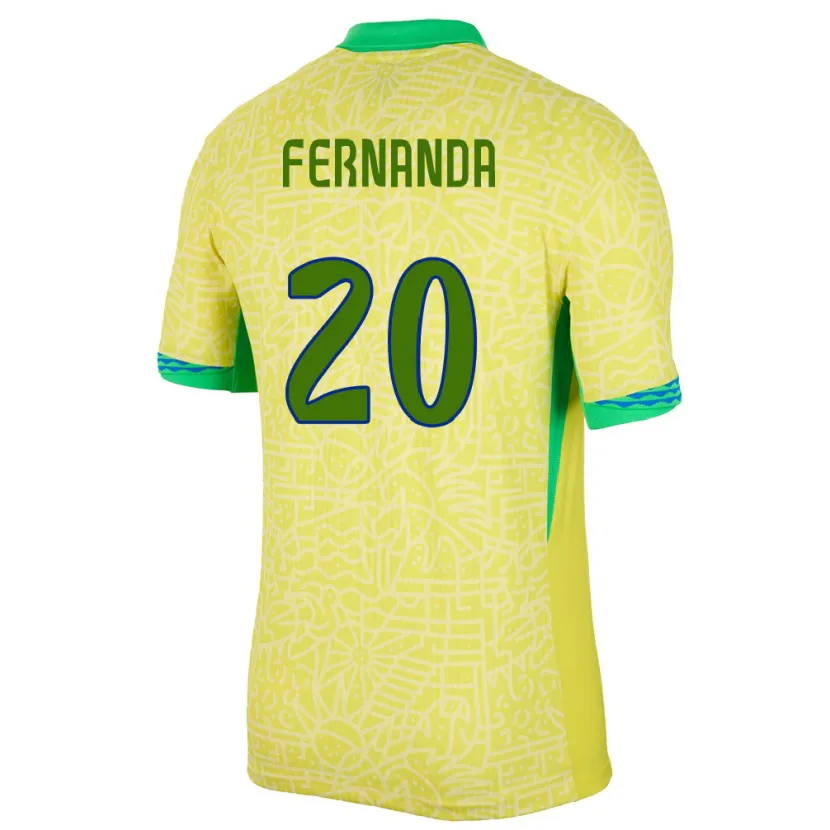 Danxen Homme Maillot Brésil Fernanda Palermo #20 Jaune Tenues Domicile 24-26 T-Shirt