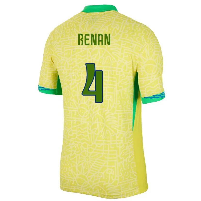 Danxen Homme Maillot Brésil Robert Renan #4 Jaune Tenues Domicile 24-26 T-Shirt