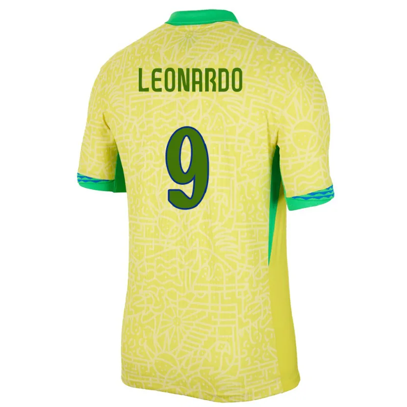 Danxen Homme Maillot Brésil Marcos Leonardo #9 Jaune Tenues Domicile 24-26 T-Shirt