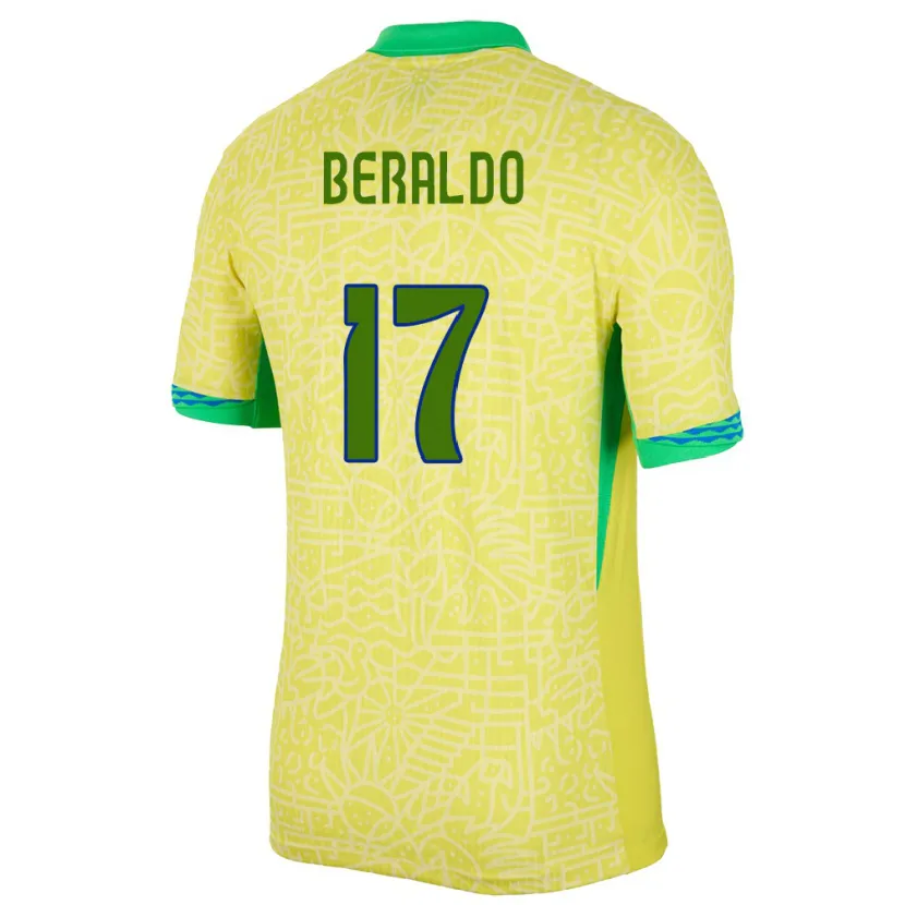 Danxen Homme Maillot Brésil Lucas Beraldo #17 Jaune Tenues Domicile 24-26 T-Shirt
